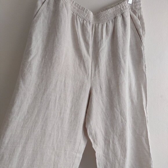 Loft Linen Wide-Leg Pants L NEW Natural Beige Comfy Pull On Lightweight Trousers - Picture 5 of 10